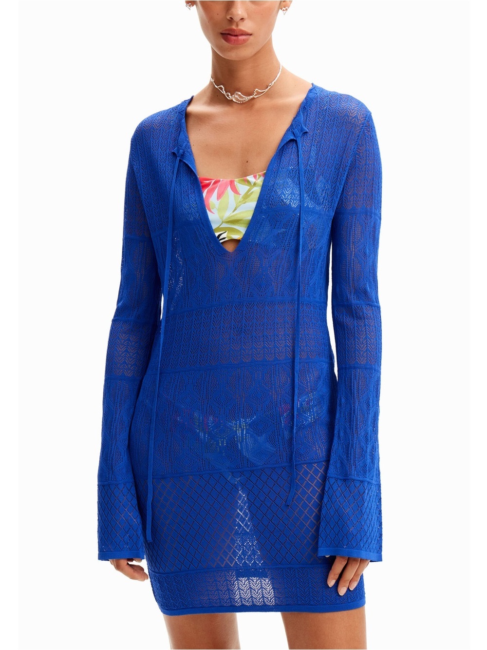 Desigual - Short Openwork Tunic Dress - Blue